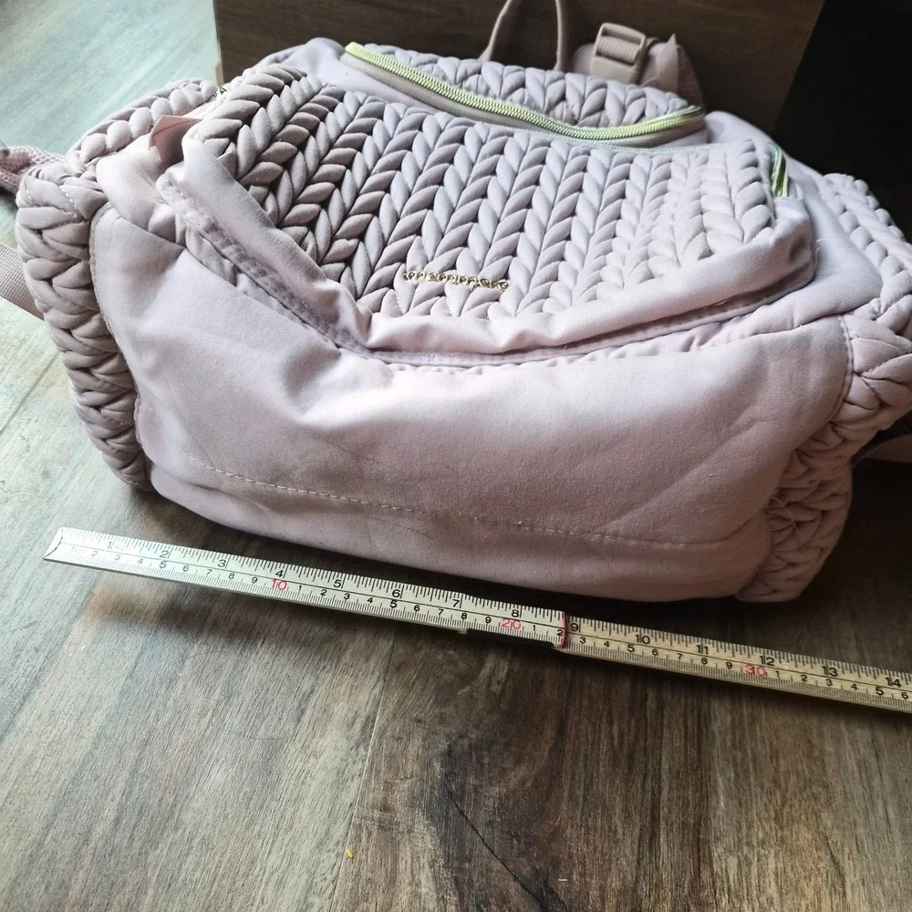 Mommore Diaper Bag Backpack Pink Braided Quilted Travel Bag Puffy Changing Pad